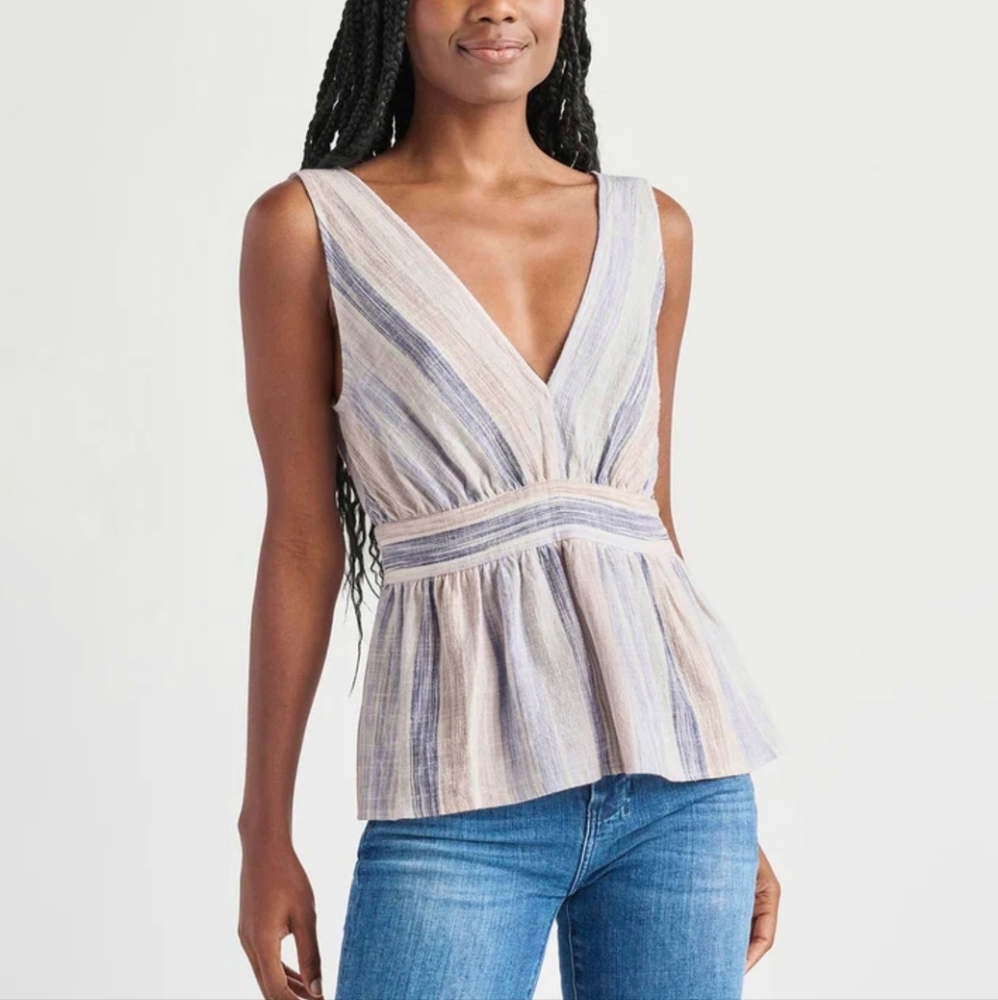 Splendid "Jade" Double V-Neck Tank Top Peplum Blue, Pale Pink, Beige, White XL